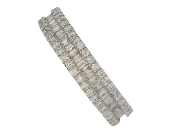 Brilliant & Baguette Cut Diamond Bridge Eternity Band Ring 9ct White Gold 1ct 