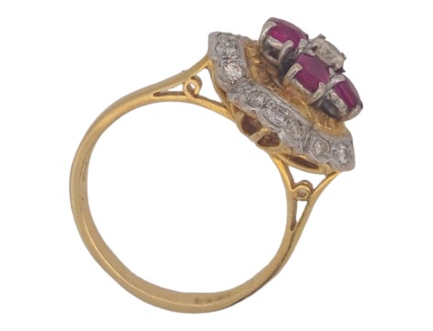 Ruby & Diamond Raised Ballerina Vintage 18ct Gold Dress Cluster Ring