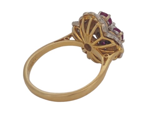 Ruby & Diamond Raised Ballerina Vintage 18ct Gold Dress Cluster Ring