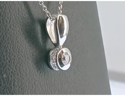 14kt Canadian White Gold Diamond Bezel Set Pendant and Chain