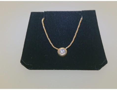 14kt Gold Italian two-tone snake chain with Diamond Solitaire Bezel Set Pendant