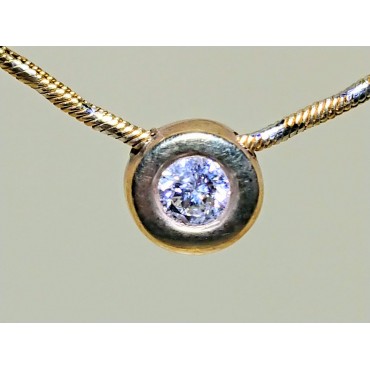14kt Gold Italian two-tone snake chain with Diamond Solitaire Bezel Set Pendant