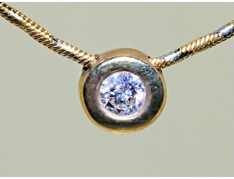 14kt Gold Italian two-tone snake chain with Diamond Solitaire Bezel Set Pendant