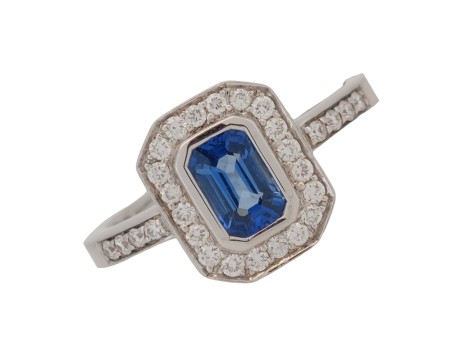 Sapphire & Diamond Halo Cluster Ring 18ct White Gold F-G Colour  VS Clarity