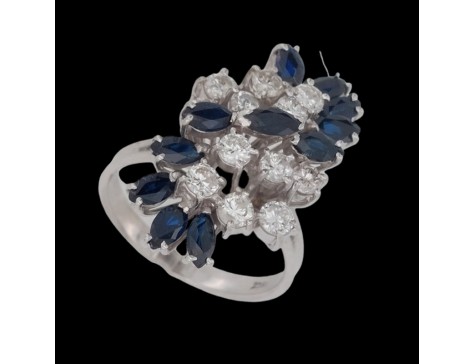 Vintage Substantial Diamond  & Sapphire Floral Spray Cocktail Ring 18ct White Gold  