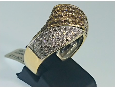 18ct Gold 1 carat White & Champagne Diamond Twist Dress Ring