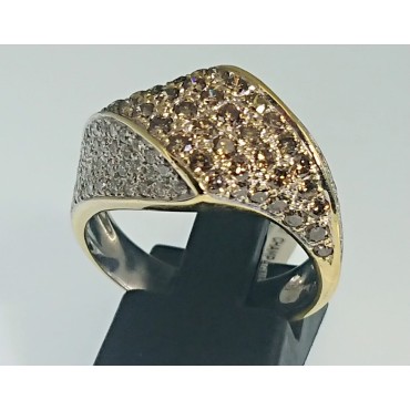 18ct Gold 1 carat White & Champagne Diamond Twist Dress Ring