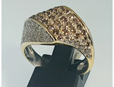 18ct Gold 1 carat White & Champagne Diamond Twist Dress Ring