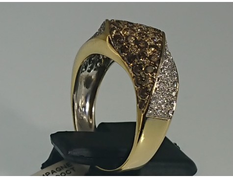 18ct Gold 1 carat White & Champagne Diamond Twist Dress Ring