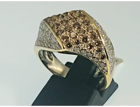 18ct Gold 1 carat White & Champagne Diamond Twist Dress Ring