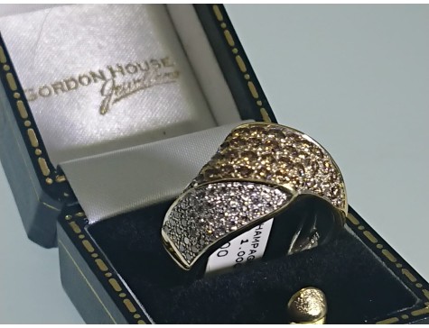 18ct Gold 1 carat White & Champagne Diamond Twist Dress Ring