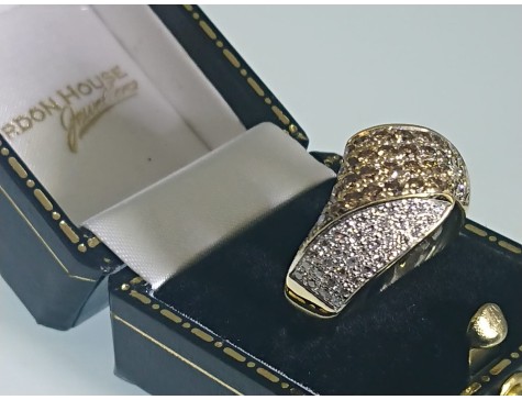 18ct Gold 1 carat White & Champagne Diamond Twist Dress Ring