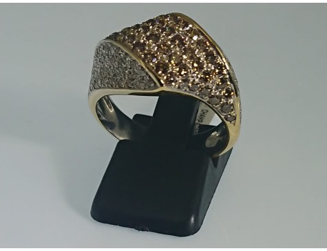 18ct Gold 1 carat White & Champagne Diamond Twist Dress Ring