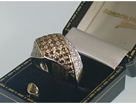18ct Gold 1 carat White & Champagne Diamond Twist Dress Ring