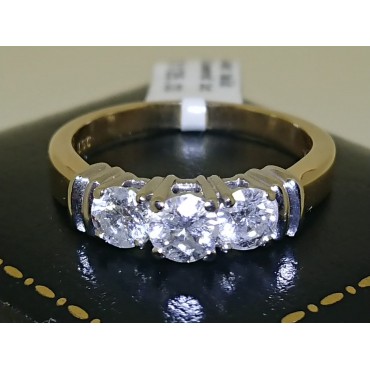 14kt Yellow & White Gold Diamond 3 Stone Diamond 1.01ct Trilogy Ring Tiered